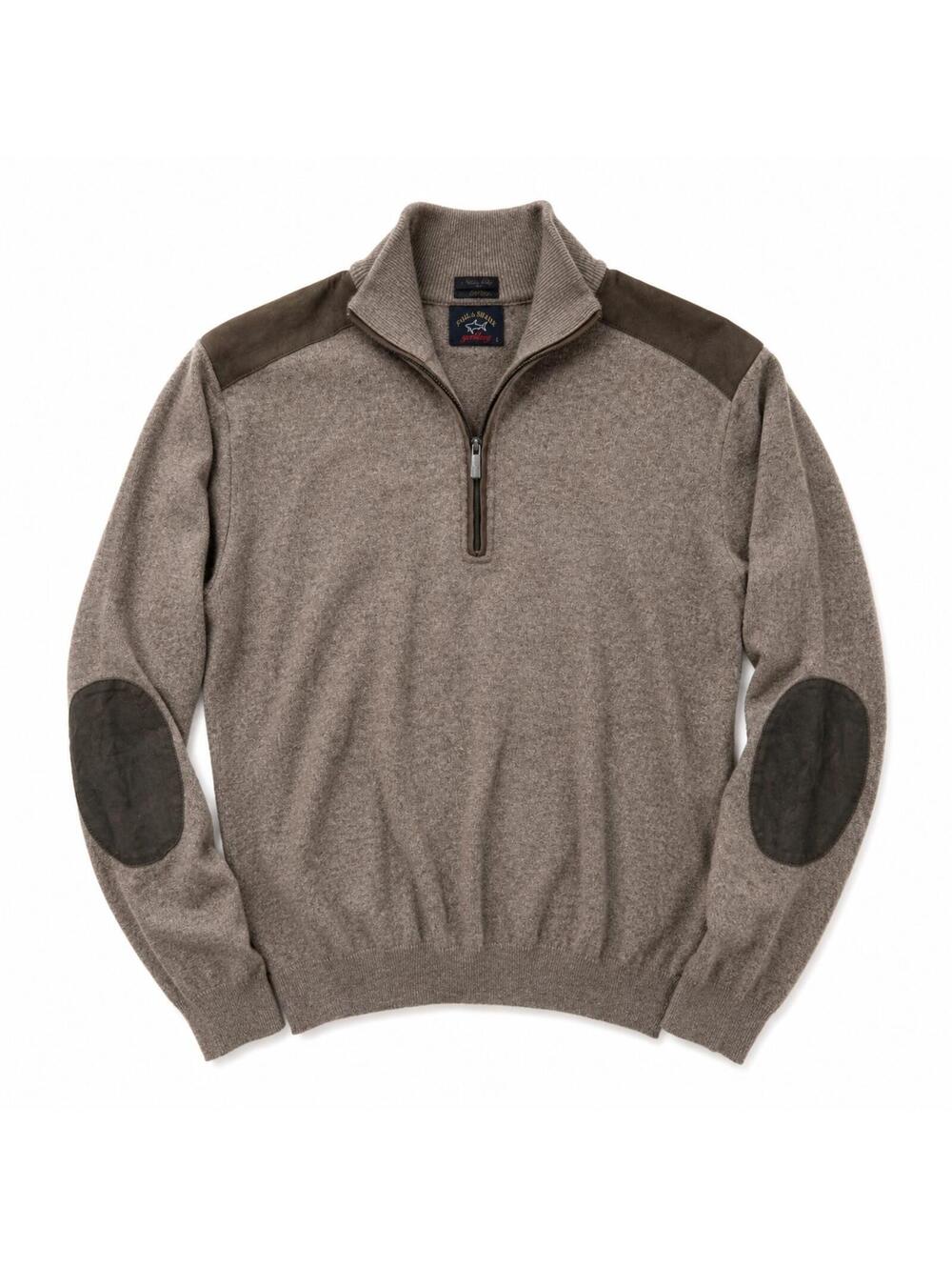 Paul & Shark Yachting Cashmere Silk Quarter Zip Sweater Brown Large